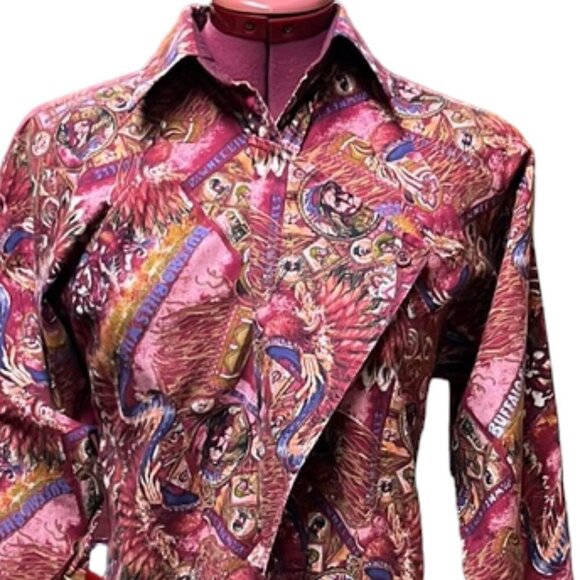 Vintage 80's Latigo Maroon Printed Western Shirt Button-Down Long Sleeves - Picture 2 of 12